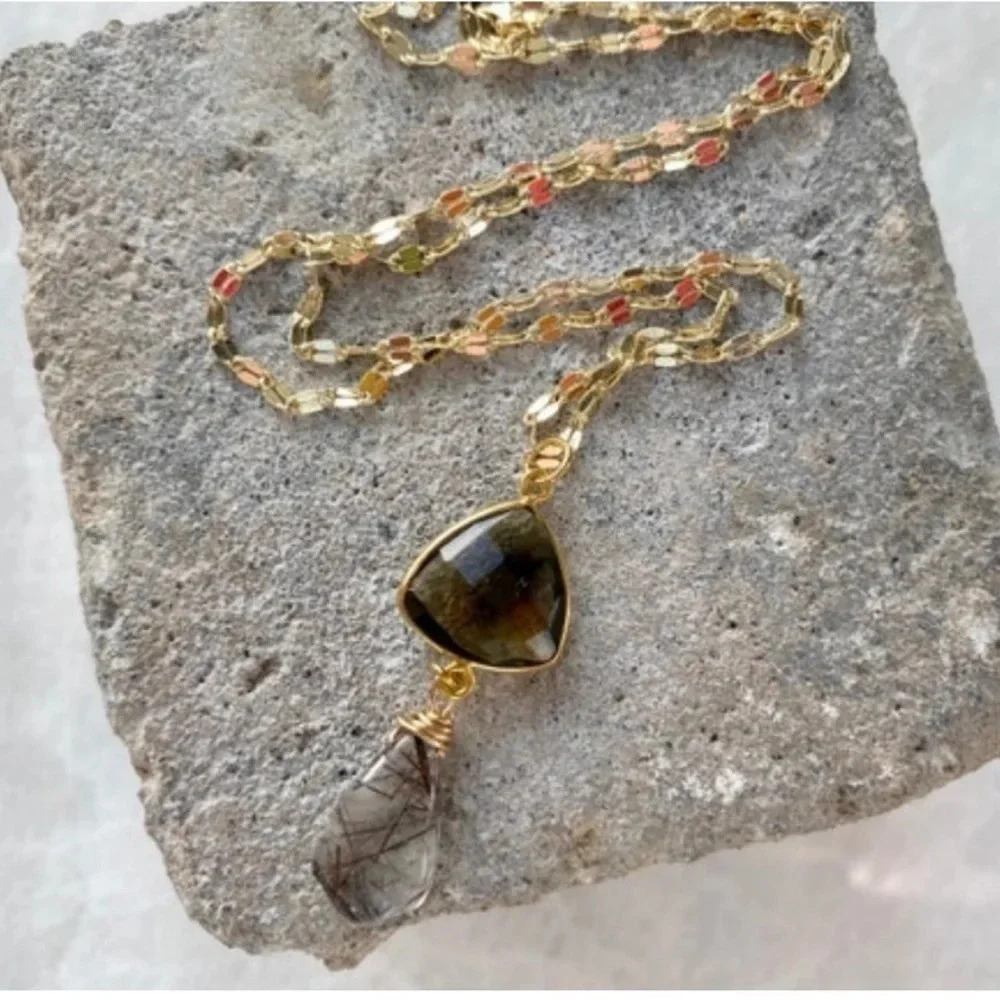 Chocolate Topaz & Rutile Quartz Pendant Necklace - Picture 4 of 9